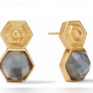 Julie Vos Gold and Charcoal Blue Stone Palladio Earrings NEW